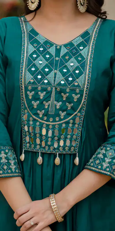 Teal Viscose Roman Silk Mirror Work Anarkali Suit | Anarkali Suits, Bollywood Anarkali, Creative-Anarkali, Designer Anarkali, Embroidered Anarkali, Party Wear Anarkali