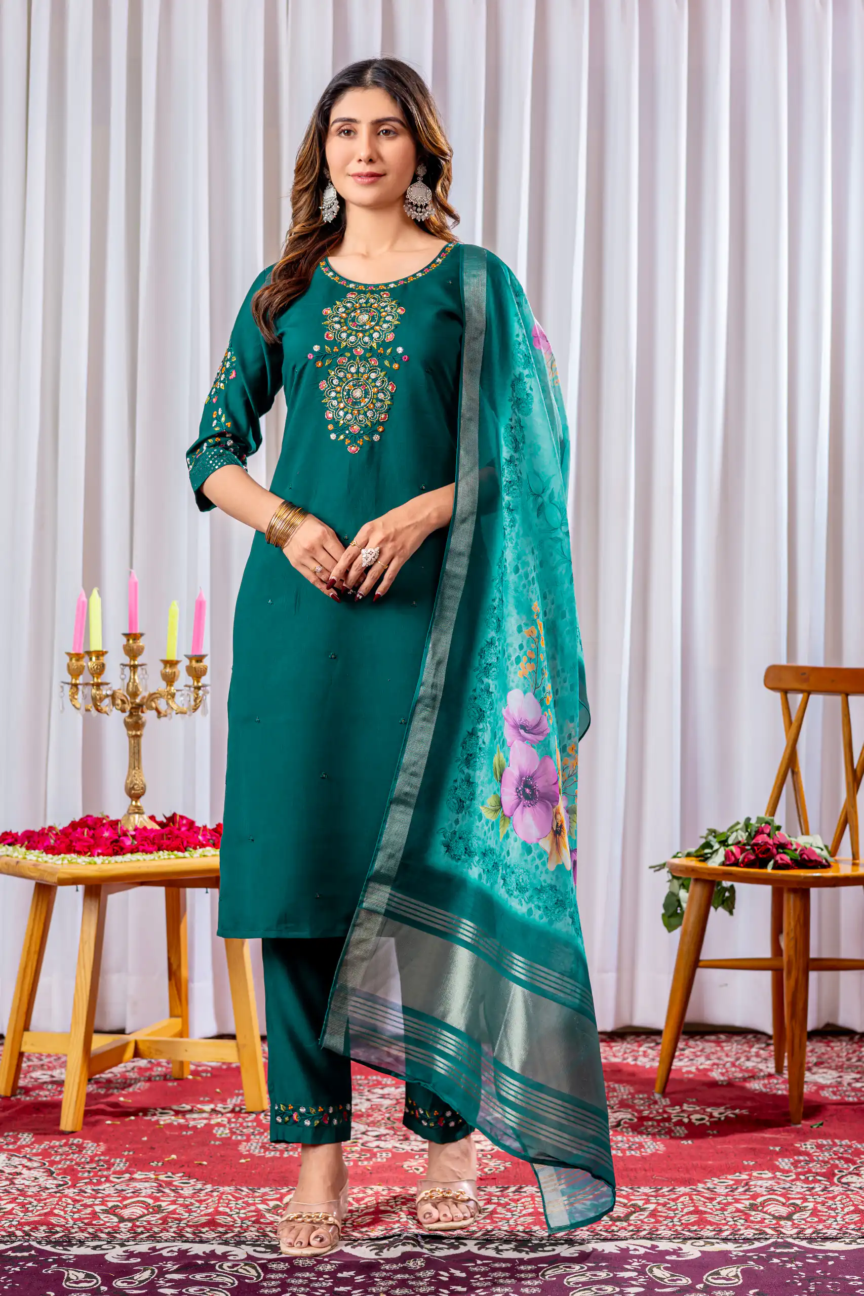 Teal Viscose Silk Thread Embroider Work Salwar Suit | Jump Suits, Salwar suit, Casual Suits, Creative suits, Designer Suits, Palazzo Suits, Party Wear Suits, Patiala Suits, Straight Suits