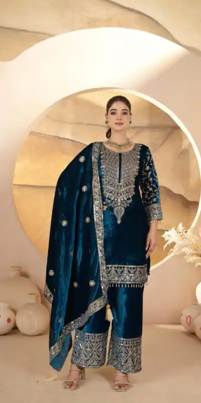 Teal Viscose Velvet With Sequence Work Salwar Suit | Jump Suits, Salwar suit, Casual Suits, Creative suits, Designer Suits, Palazzo Suits, Party Wear Suits, Patiala Suits, Straight Suits