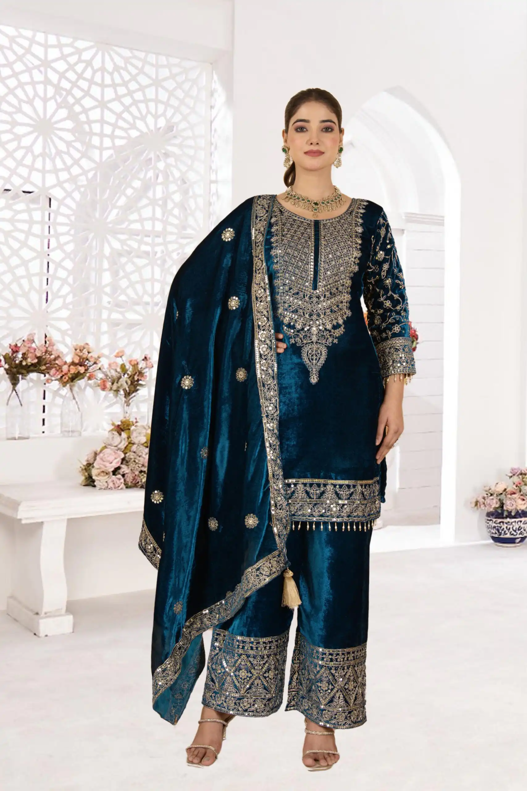 Teal Viscose Velvet With Sequence Work Salwar Suit | Jump Suits, Salwar suit, Casual Suits, Creative suits, Designer Suits, Palazzo Suits, Party Wear Suits, Patiala Suits, Straight Suits