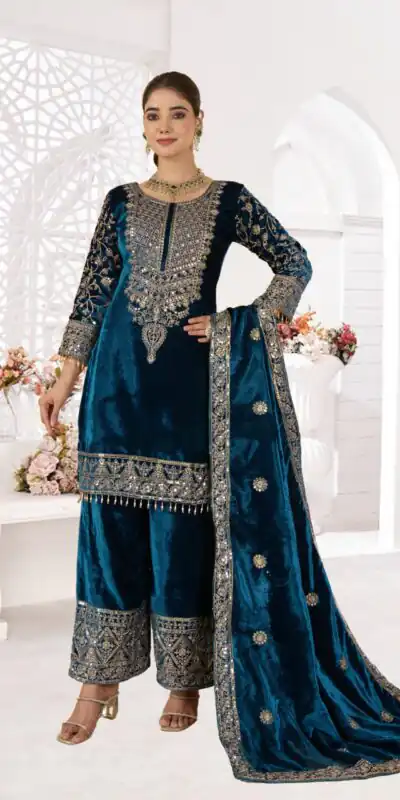 Teal Viscose Velvet With Sequence Work Salwar Suit | Jump Suits, Salwar suit, Casual Suits, Creative suits, Designer Suits, Palazzo Suits, Party Wear Suits, Patiala Suits, Straight Suits