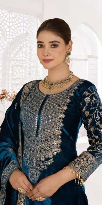 Teal Viscose Velvet With Sequence Work Salwar Suit | Jump Suits, Salwar suit, Casual Suits, Creative suits, Designer Suits, Palazzo Suits, Party Wear Suits, Patiala Suits, Straight Suits