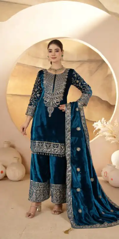 Teal Viscose Velvet With Sequence Work Salwar Suit | Jump Suits, Salwar suit, Casual Suits, Creative suits, Designer Suits, Palazzo Suits, Party Wear Suits, Patiala Suits, Straight Suits