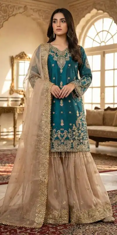 Teal Zimmy Choo Silk Embroidery Work Slwar Suit | Jump Suits, Tops & Bottoms, Track Suits, Salwar suit, Casual Suits, Creative suits, Designer Suits, Palazzo Suits, Party Wear Suits, Patiala Suits, Straight Suits, Trendy Wear