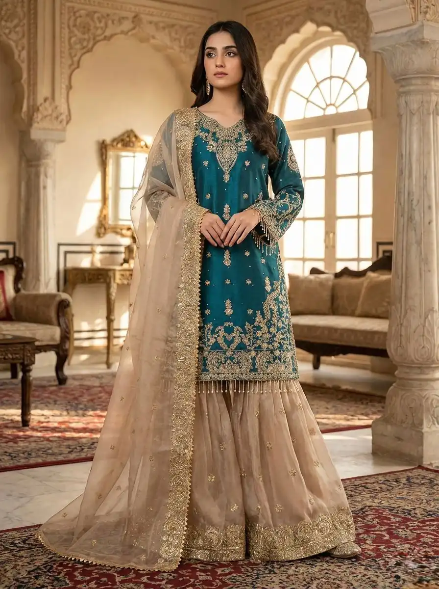 Teal Zimmy Choo Silk Embroidery Work Slwar Suit | Jump Suits, Tops & Bottoms, Track Suits, Salwar suit, Casual Suits, Creative suits, Designer Suits, Palazzo Suits, Party Wear Suits, Patiala Suits, Straight Suits, Trendy Wear