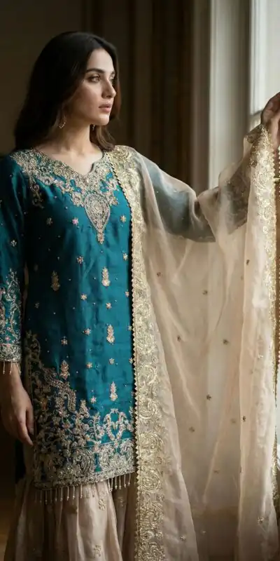 Teal Zimmy Choo Silk Embroidery Work Slwar Suit | Jump Suits, Tops & Bottoms, Track Suits, Salwar suit, Casual Suits, Creative suits, Designer Suits, Palazzo Suits, Party Wear Suits, Patiala Suits, Straight Suits, Trendy Wear