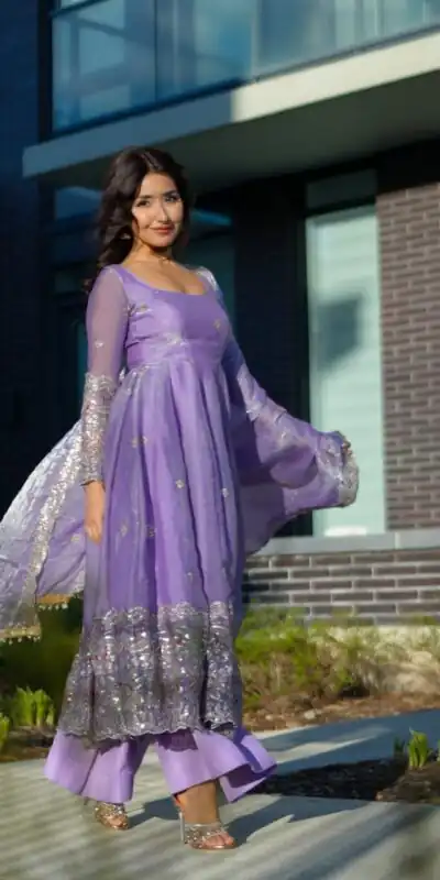 KD 1619 Lavender Color Fendy Silk Anarkali Suit with Thread Embroidery. Grab it for ₹2499. Delivery 4-6 Working Days. Shop now. | Anarkali Suits, Bollywood Anarkali, Creative-Anarkali, Designer Anarkali, Embroidered Anarkali, Party Wear Anarkali