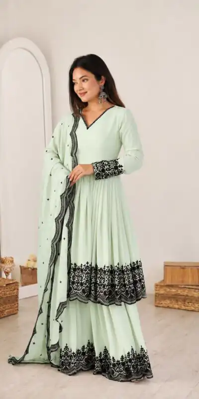 SP 71 Pista Faux Georgette Salwar Suit with Embroidery Work. Available at ₹2499 only. Delivery 4-6 Working Days. Shop now. | Jump Suits, Salwar suit, Casual Suits, Creative suits, Designer Suits, Palazzo Suits, Party Wear Suits, Patiala Suits, Straight Suits