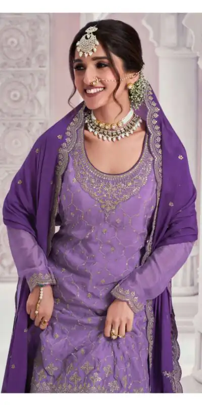 Violet Chinon Multi Coding Work Salwar Suit | Jump Suits, Salwar suit, Casual Suits, Creative suits, Designer Suits, Palazzo Suits, Party Wear Suits, Patiala Suits, Straight Suits