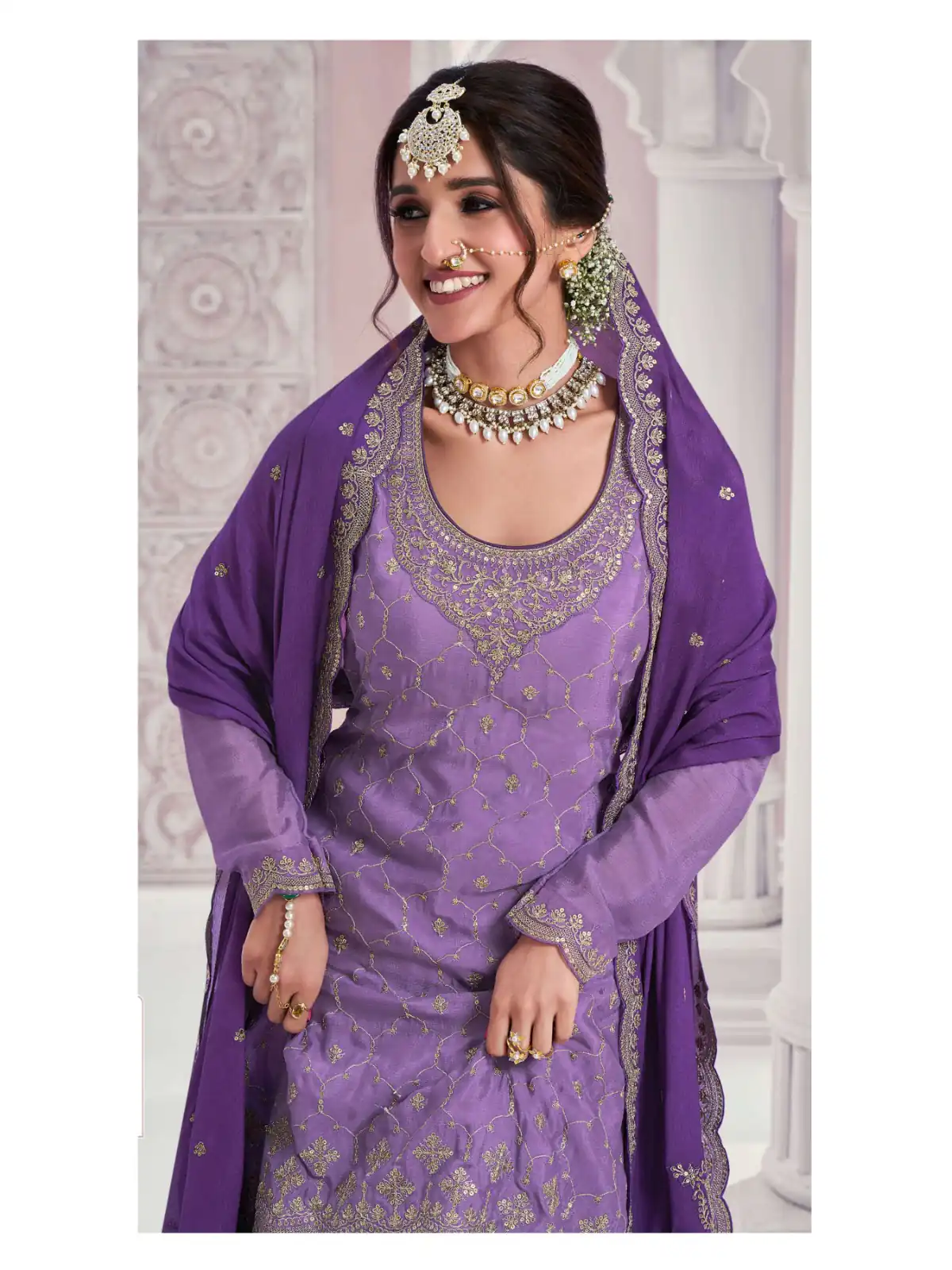 Violet Chinon Multi Coding Work Salwar Suit | Jump Suits, Salwar suit, Casual Suits, Creative suits, Designer Suits, Palazzo Suits, Party Wear Suits, Patiala Suits, Straight Suits