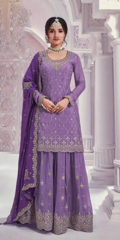 Violet Chinon Multi Coding Work Salwar Suit | Jump Suits, Salwar suit, Casual Suits, Creative suits, Designer Suits, Palazzo Suits, Party Wear Suits, Patiala Suits, Straight Suits