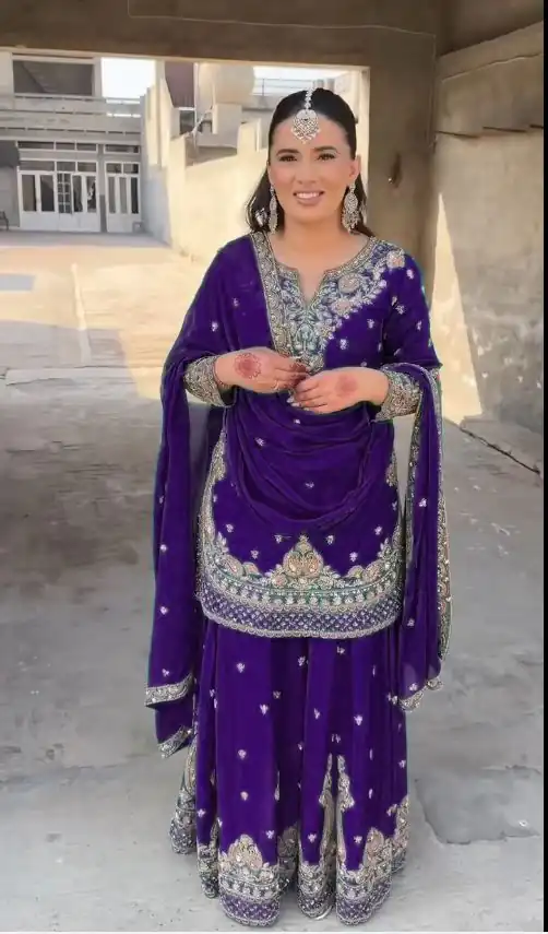 Violet Chinon Silk Thread Sequence Work Salwar Suit | Jump Suits, Salwar suit, Casual Suits, Creative suits, Designer Suits, Palazzo Suits, Party Wear Suits, Patiala Suits, Straight Suits