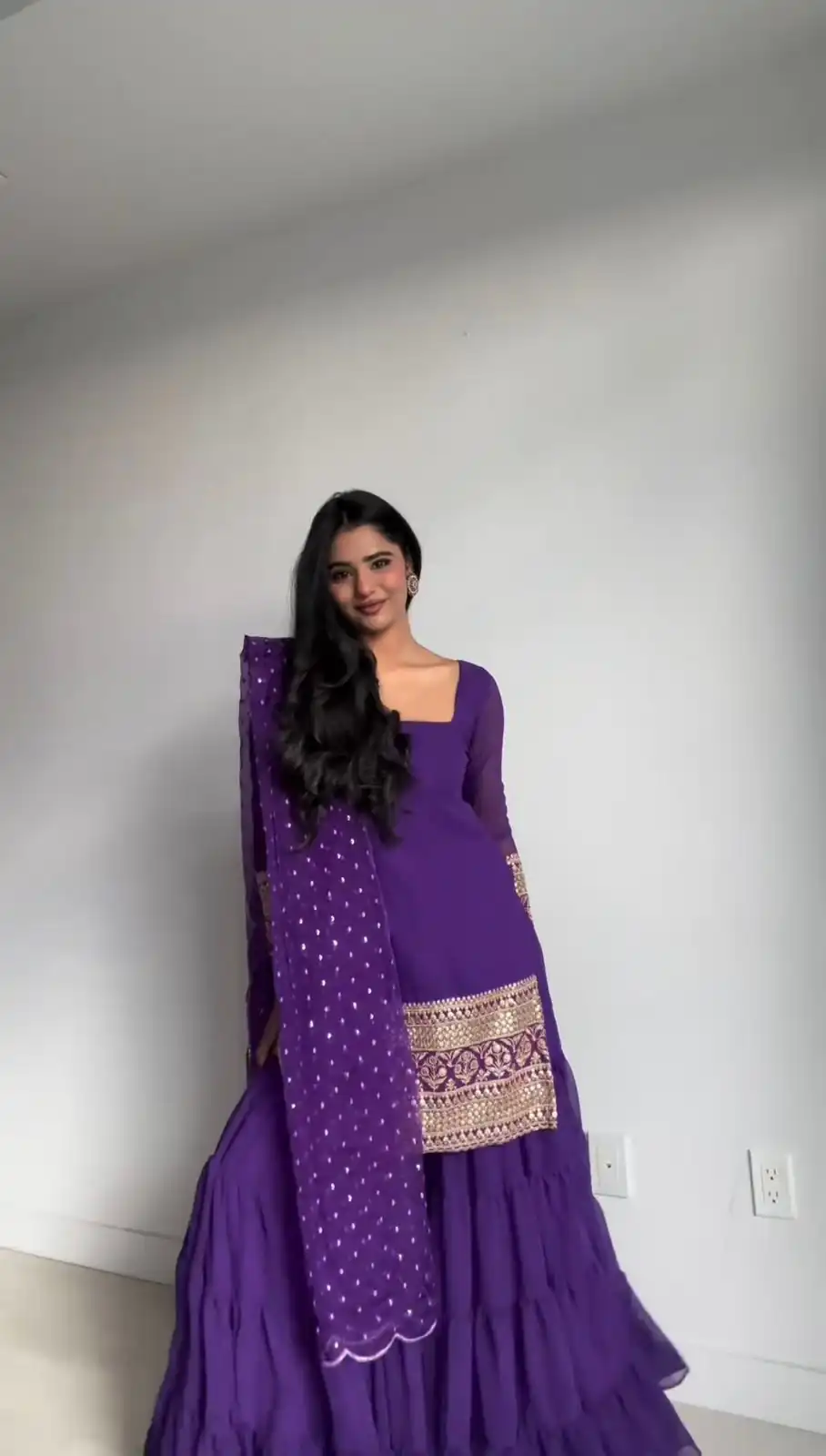 Violet Georgette Thread Sequence Salwar Suit | Jump Suits, Salwar suit, Casual Suits, Creative suits, Designer Suits, Palazzo Suits, Party Wear Suits, Patiala Suits, Straight Suits