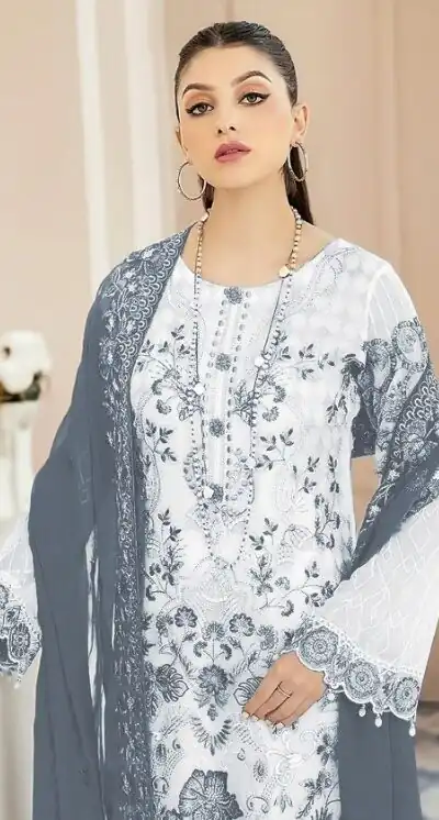 White & Black Georgette Embroidery Salwar Suit | Salwar suit, Casual Suits, Creative suits, Designer Suits, Palazzo Suits, Party Wear Suits, Patiala Suits, Straight Suits