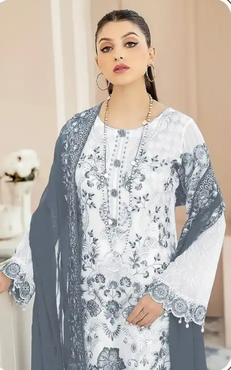 White & Black Georgette Embroidery Salwar Suit | Salwar suit, Casual Suits, Creative suits, Designer Suits, Palazzo Suits, Party Wear Suits, Patiala Suits, Straight Suits
