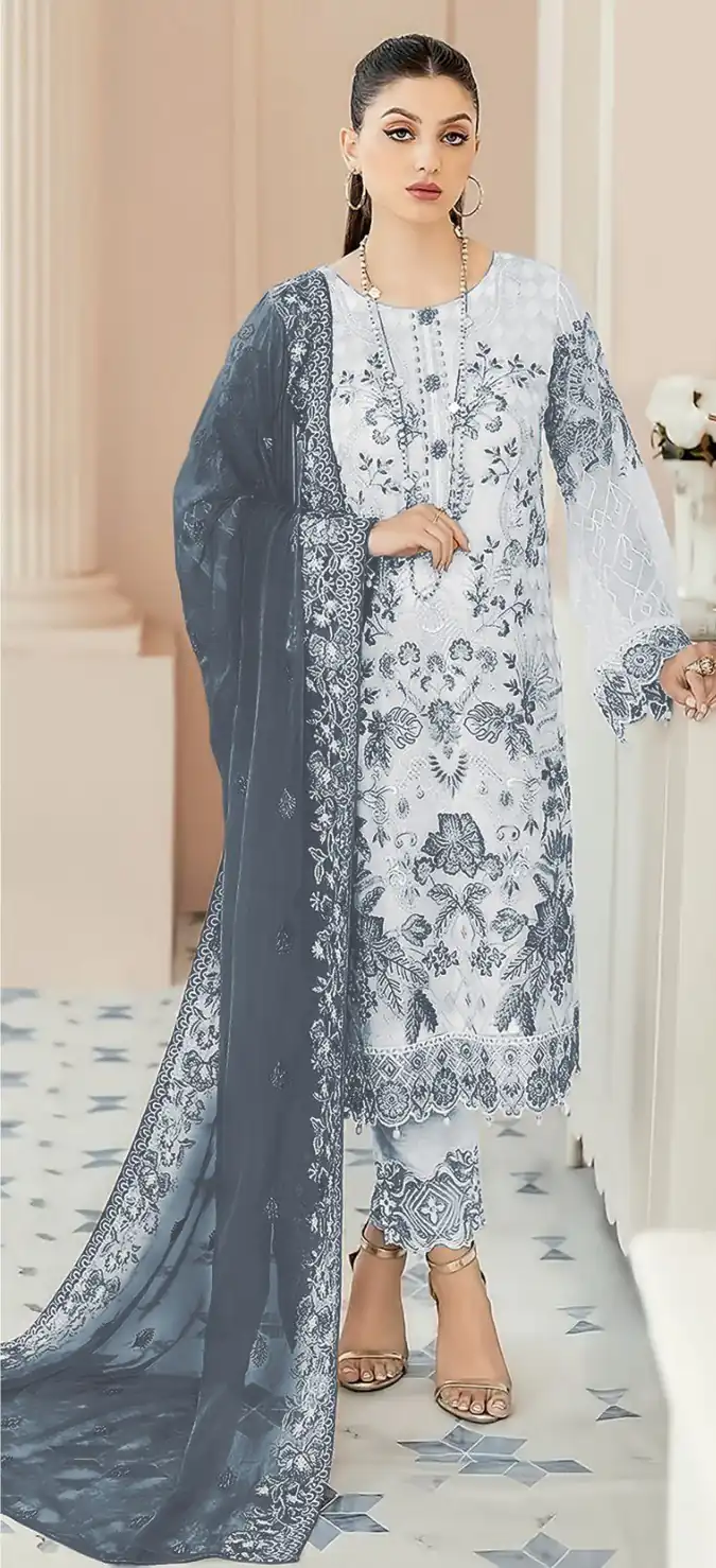 White & Black Georgette Embroidery Salwar Suit | Salwar suit, Casual Suits, Creative suits, Designer Suits, Palazzo Suits, Party Wear Suits, Patiala Suits, Straight Suits