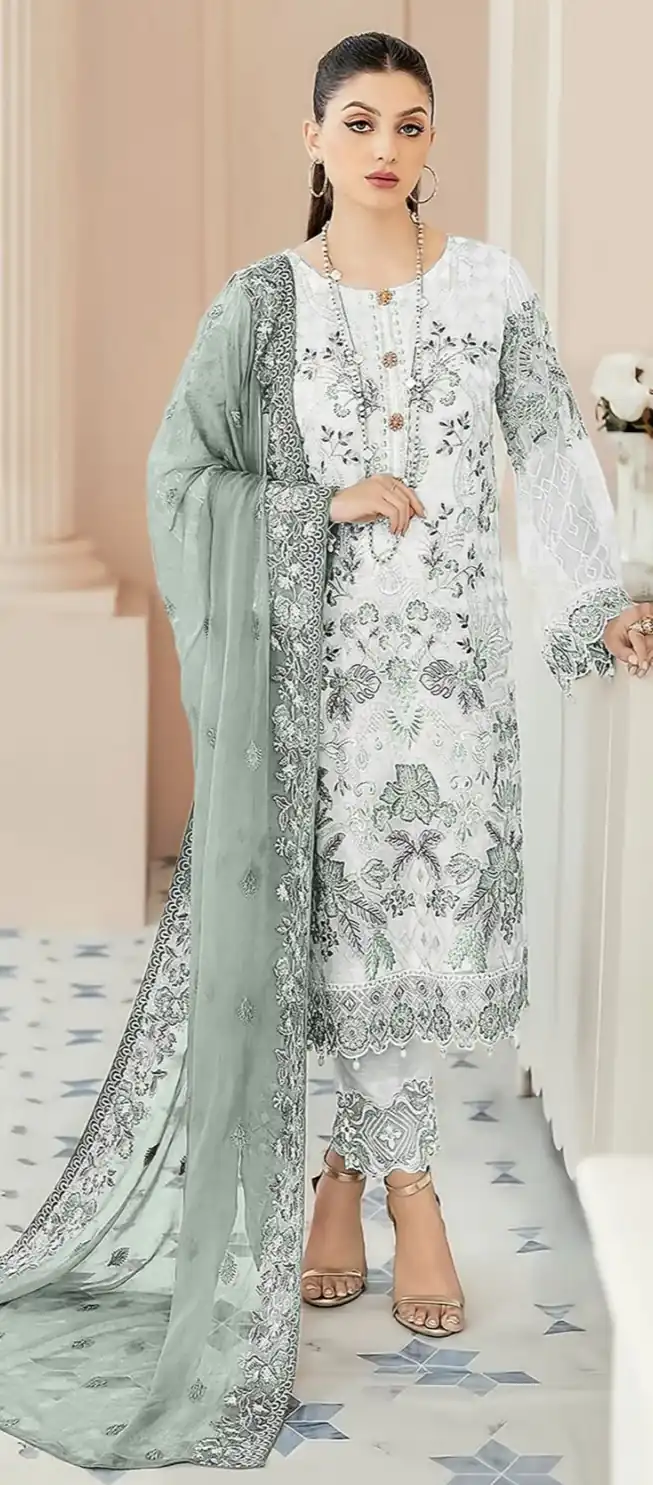 White & Blue Georgette Embroidery Salwar Suit | Salwar suit, Casual Suits, Creative suits, Designer Suits, Palazzo Suits, Party Wear Suits, Patiala Suits, Straight Suits