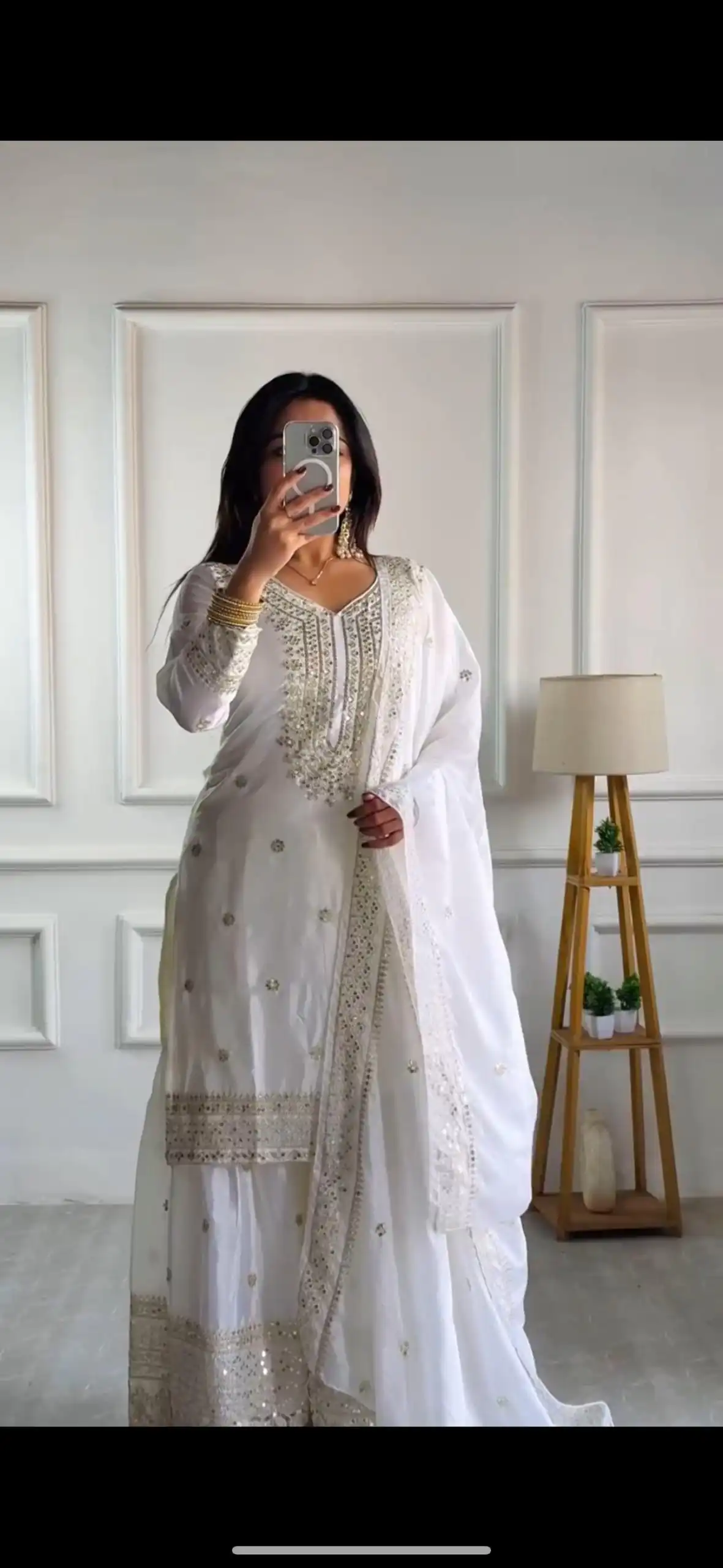 White Chinnon Silk With Embroidery Work Sharara Suit | Jump Suits, Salwar suit, Casual Suits, Creative suits, Designer Suits, Palazzo Suits, Party Wear Suits, Patiala Suits, Straight Suits