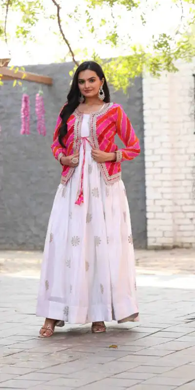 White Chinon Cording Sequence Embroidery Work Anarkali Gown | Gowns, Bollywood Gowns, Creative Gowns, Designer Gowns, Embroidered Gowns, Party Wear Gowns, Straight Suits