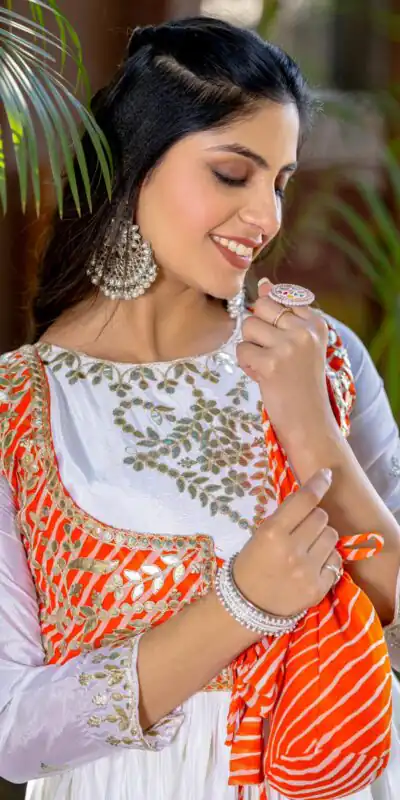 White Chinon Laheriya Print Gotta Patti Cording Work Anarkali Gown | Gowns, Bollywood Gowns, Creative Gowns, Designer Gowns, Embroidered Gowns, Party Wear Gowns, Straight Suits
