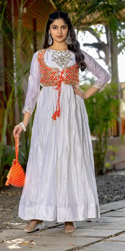 White Chinon Laheriya Print Gotta Patti Cording Work Anarkali Gown | Gowns, Bollywood Gowns, Creative Gowns, Designer Gowns, Embroidered Gowns, Party Wear Gowns, Straight Suits