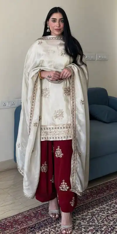 White Chinon Silk With Embroidery Work Salwar Suit | Jump Suits, Salwar suit, Casual Suits, Creative suits, Designer Suits, Palazzo Suits, Party Wear Suits, Patiala Suits, Straight Suits