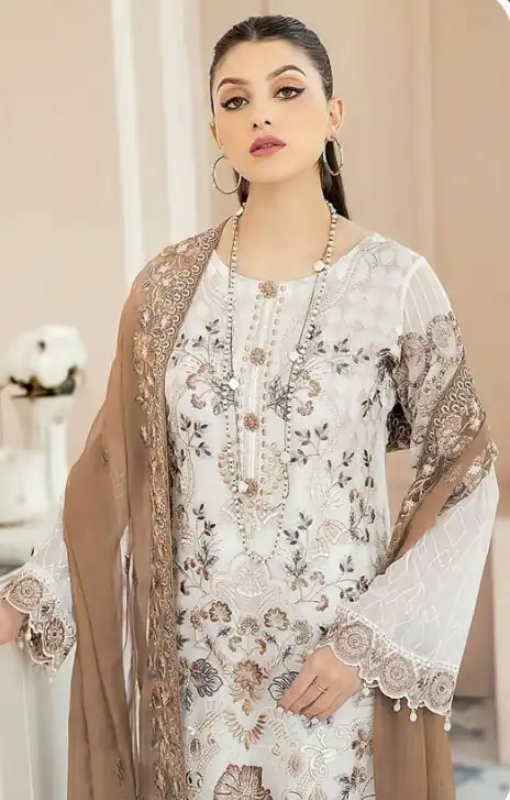 White & Coffee Georgette Embroidery Salwar Suit | Salwar suit, Casual Suits, Creative suits, Designer Suits, Palazzo Suits, Party Wear Suits, Patiala Suits, Straight Suits
