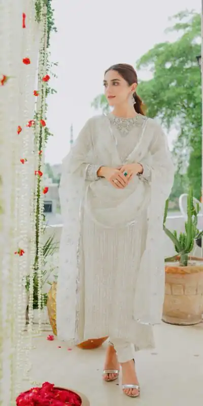 White Faux Georgette Embroidery Sequence Work Salwar Suit | Jump Suits, Salwar suit, Casual Suits, Creative suits, Designer Suits, Palazzo Suits, Party Wear Suits, Patiala Suits, Straight Suits