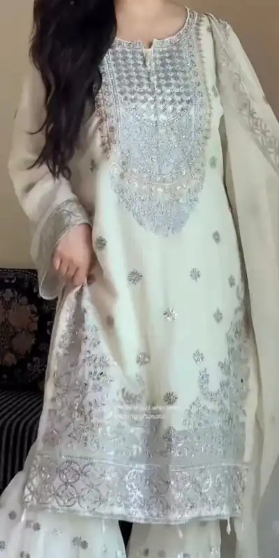 White Faux Georgette Sequence Work Salwar Suit | Jump Suits, Salwar suit, Casual Suits, Creative suits, Designer Suits, Palazzo Suits, Party Wear Suits, Patiala Suits, Straight Suits