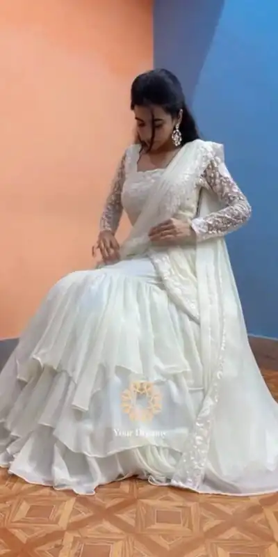 White Faux Georgette Sequins Work Lehenga Choli | Lehenga, Bollywood Lehenga, Creative Lehenga, Designer Lehenga, Embroidered Lehenga, Party Wear Lehenga