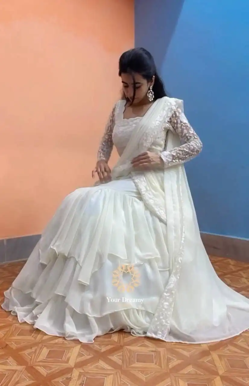 White Faux Georgette Sequins Work Lehenga Choli | Lehenga, Bollywood Lehenga, Creative Lehenga, Designer Lehenga, Embroidered Lehenga, Party Wear Lehenga