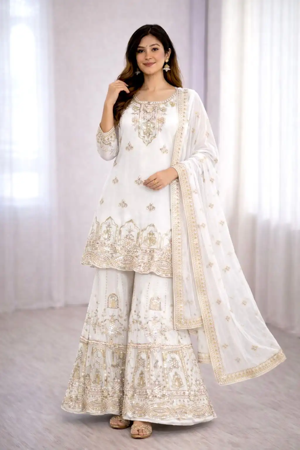 White Faux Georgette With 5 mm Sequence Work Salwar Suit | Jump Suits, Salwar suit, Casual Suits, Creative suits, Designer Suits, Palazzo Suits, Party Wear Suits, Patiala Suits, Straight Suits