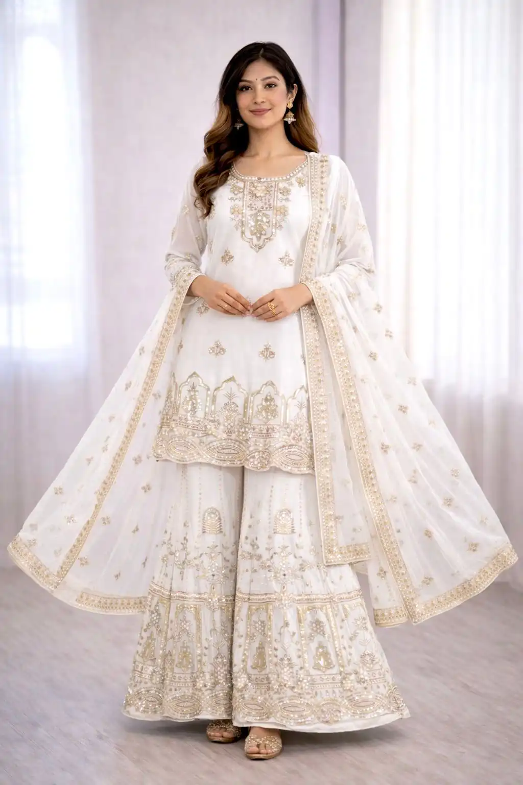 White Faux Georgette With 5 mm Sequence Work Salwar Suit | Jump Suits, Salwar suit, Casual Suits, Creative suits, Designer Suits, Palazzo Suits, Party Wear Suits, Patiala Suits, Straight Suits