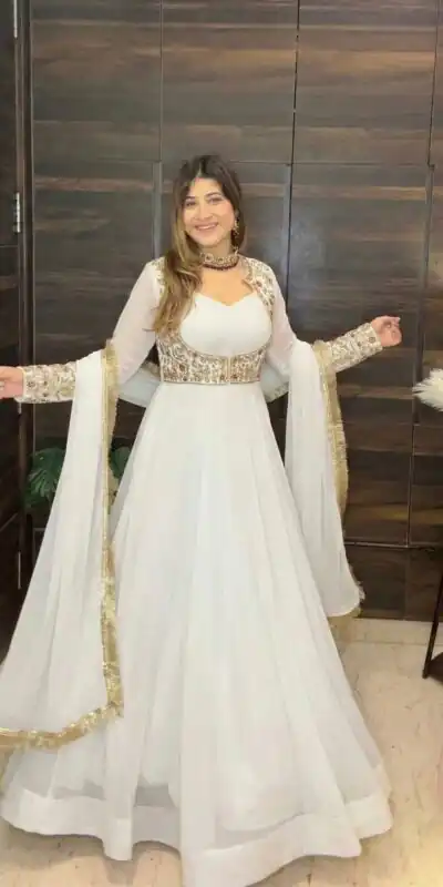White Faux Georgette With Embroider Work Salwar Suit | Jump Suits, Salwar suit, Casual Suits, Creative suits, Designer Suits, Palazzo Suits, Party Wear Suits, Patiala Suits, Straight Suits