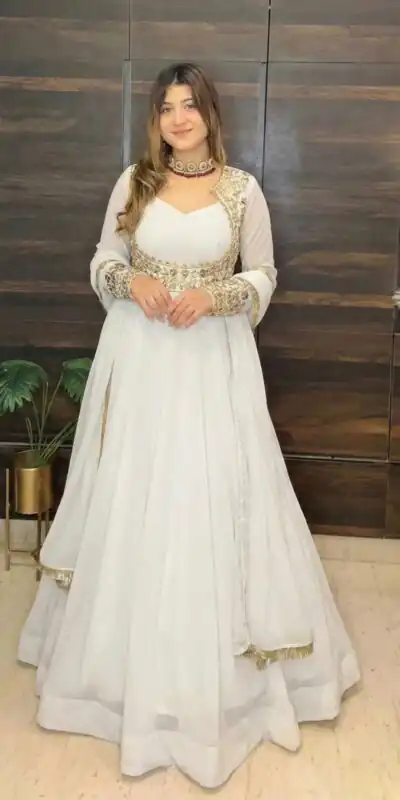White Faux Georgette With Embroider Work Salwar Suit | Jump Suits, Salwar suit, Casual Suits, Creative suits, Designer Suits, Palazzo Suits, Party Wear Suits, Patiala Suits, Straight Suits