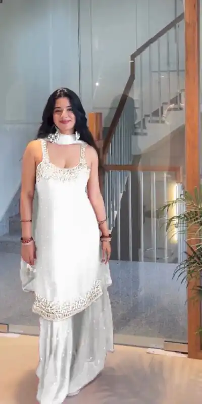 White Faux Georgette With Lace Work Salwar Suit | Jump Suits, Tops & Bottoms, Track Suits, Salwar suit, Casual Suits, Creative suits, Designer Suits, Palazzo Suits, Party Wear Suits, Patiala Suits, Straight Suits, Trendy Wear