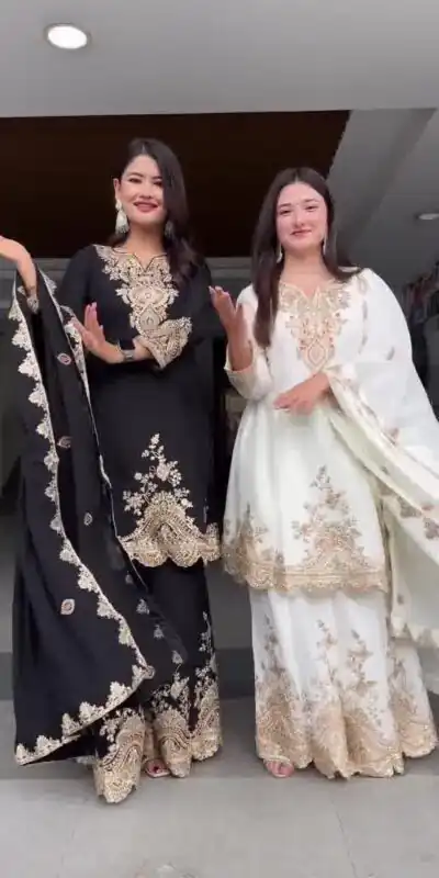 White fox Georgette Embroidery Work Salwar Suit | Jump Suits, Tops & Bottoms, Track Suits, Salwar suit, Casual Suits, Creative suits, Designer Suits, Palazzo Suits, Party Wear Suits, Patiala Suits, Straight Suits, Trendy Wear