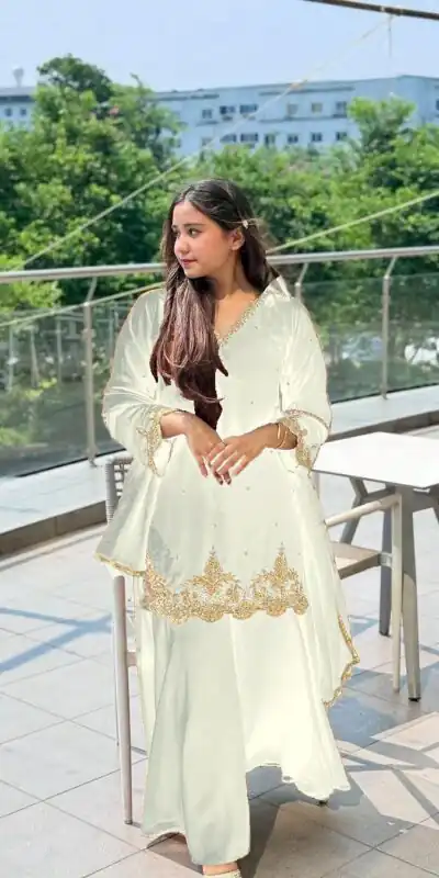 White Fox Georgette Lace Embroidery Work Salwar Suit | Jump Suits, Salwar suit, Casual Suits, Creative suits, Designer Suits, Palazzo Suits, Party Wear Suits, Patiala Suits, Straight Suits