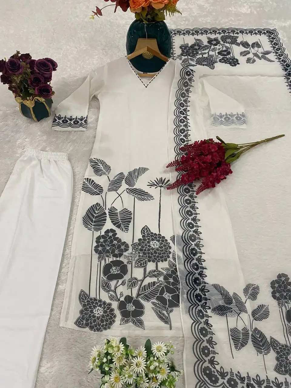 White Georgette Digital Print Salwar Suit | Jump Suits, Salwar suit, Casual Suits, Creative suits, Designer Suits, Palazzo Suits, Party Wear Suits, Patiala Suits, Straight Suits