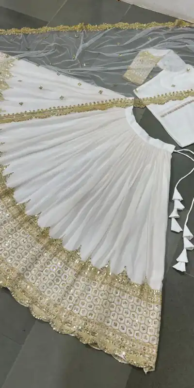 White Georgette Embroidery Lehenga Choli | Lehenga, Bollywood Lehenga, Creative Lehenga, Designer Lehenga, Embroidered Lehenga, Party Wear Lehenga