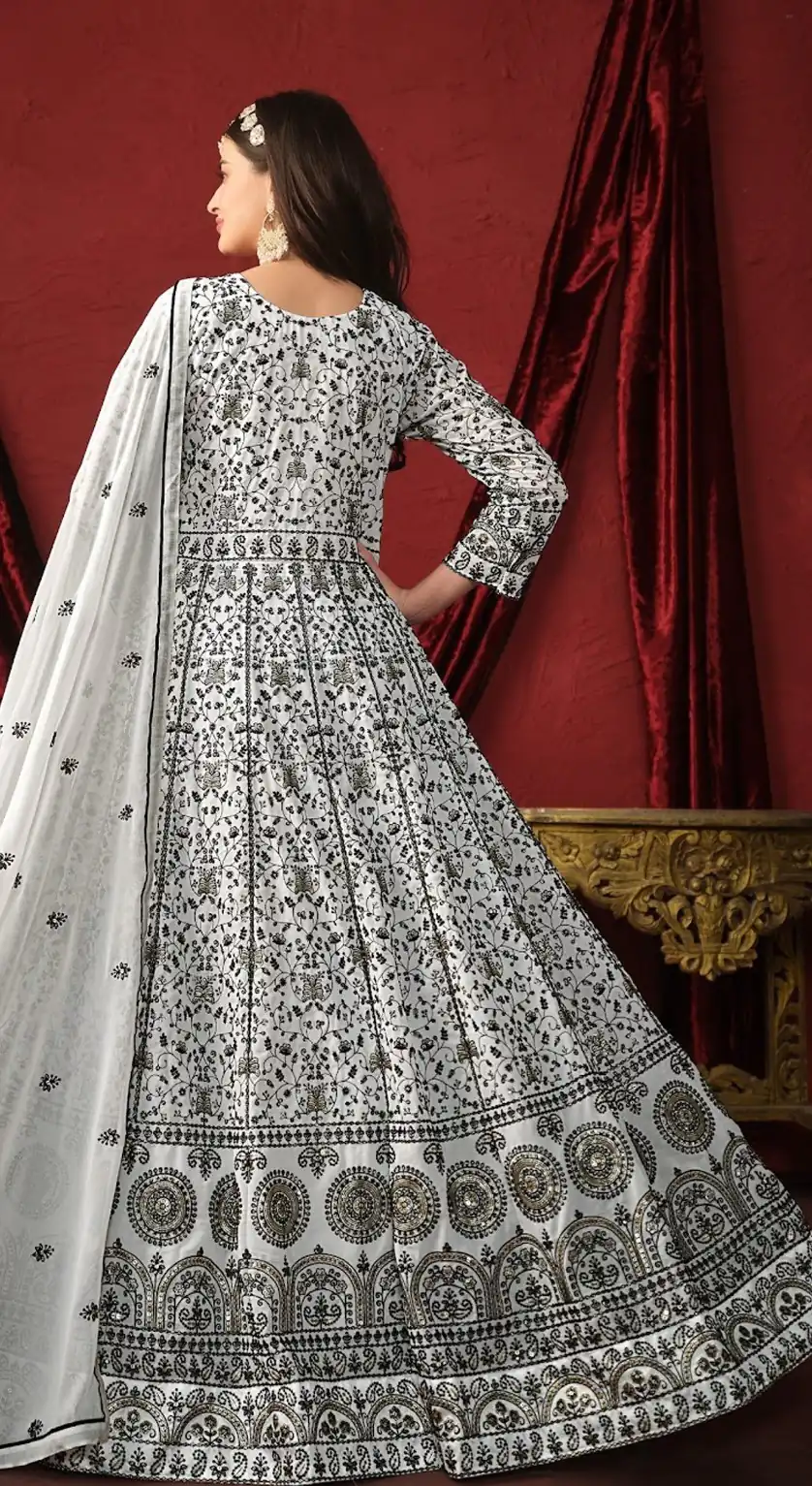 White Georgette Embroidery Salwar Suit | Salwar suit, Casual Suits, Creative suits, Designer Suits, Palazzo Suits, Party Wear Suits, Patiala Suits, Straight Suits