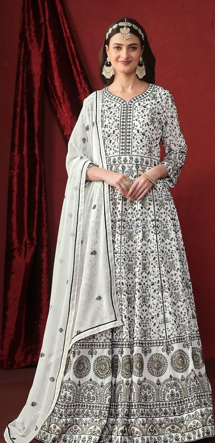 White Georgette Embroidery Salwar Suit | Salwar suit, Casual Suits, Creative suits, Designer Suits, Palazzo Suits, Party Wear Suits, Patiala Suits, Straight Suits