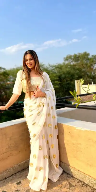 White Georgette Embroidery Sequence Saree | Sarees, Bollywood Sarees, Creative Sarees, Designer Sarees, Embroidered Sarees, Ethnic Saree, Modern Digital sarees, Party Wear Sarees