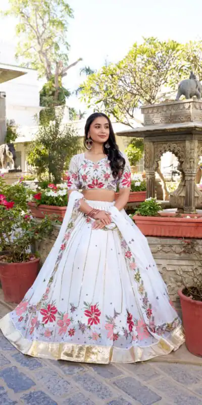 White Georgette Sequins Work Lehenga Choli | Lehenga, Bollywood Lehenga, Creative Lehenga, Designer Lehenga, Embroidered Lehenga, Party Wear Lehenga