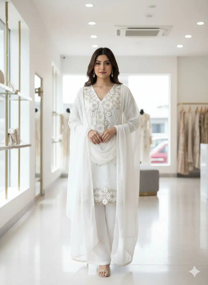 White Georgette Sequins Work Salwar Suit | Jump Suits, Salwar suit, Casual Suits, Creative suits, Designer Suits, Palazzo Suits, Party Wear Suits, Patiala Suits, Straight Suits