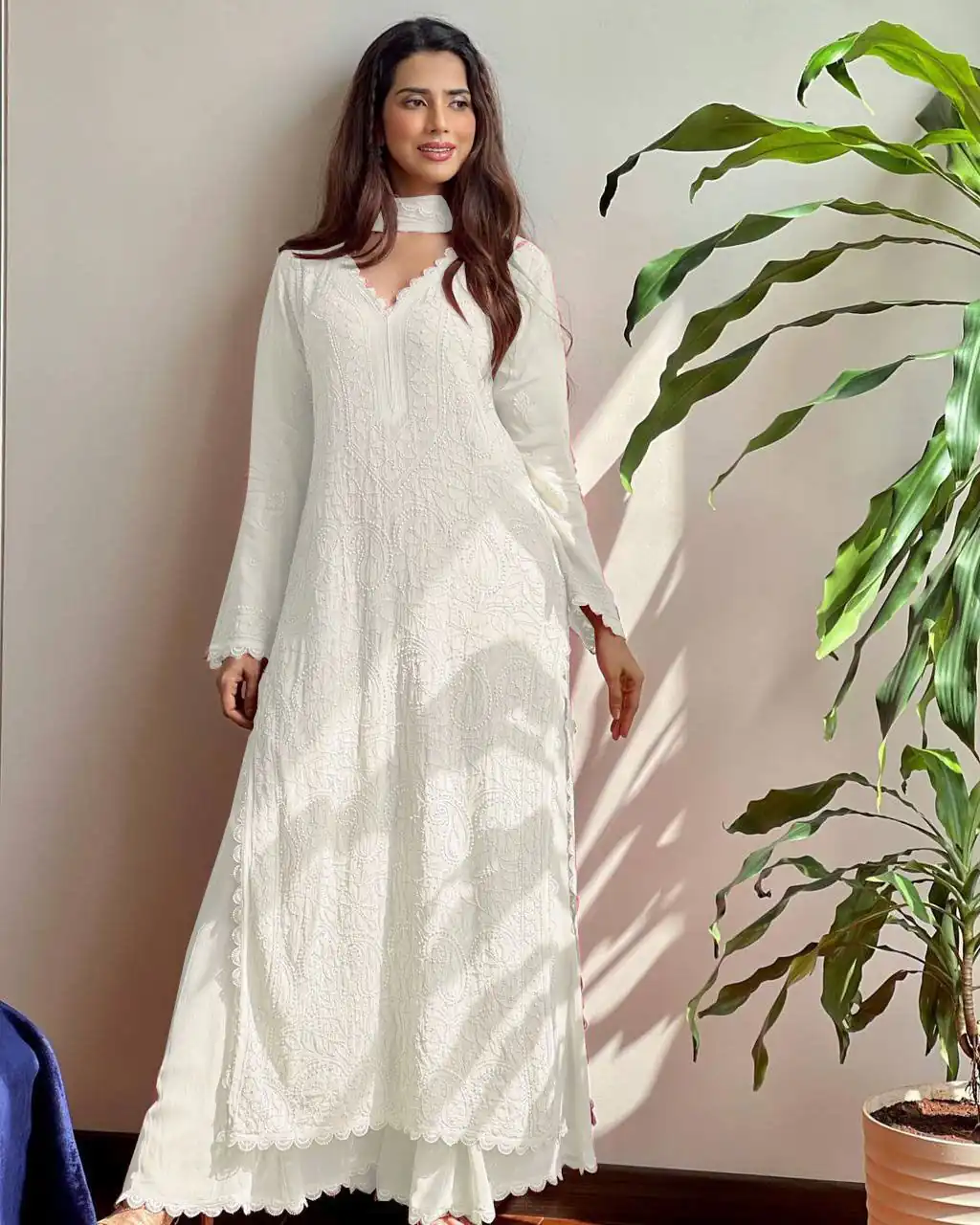 White Georgette Thread Embroidery Salwar Suit | Salwar suit, Casual Suits, Creative suits, Designer Suits, Palazzo Suits, Party Wear Suits, Patiala Suits, Straight Suits