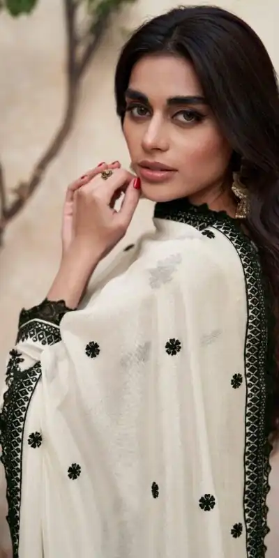 White Heavy Vichitra Embroidery Sharara Suit | Jump Suits, Salwar suit, Casual Suits, Creative suits, Designer Suits, Palazzo Suits, Party Wear Suits, Patiala Suits, Straight Suits
