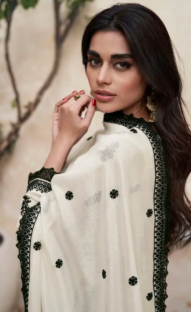 White Heavy Vichitra Embroidery Sharara Suit | Jump Suits, Salwar suit, Casual Suits, Creative suits, Designer Suits, Palazzo Suits, Party Wear Suits, Patiala Suits, Straight Suits