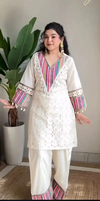 White Khadi Cotton Thread Work Salwar Suit | Jump Suits, Tops & Bottoms, Track Suits, Salwar suit, Casual Suits, Creative suits, Designer Suits, Palazzo Suits, Party Wear Suits, Patiala Suits, Straight Suits, Trendy Wear