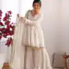 White Mal Chanderi Mirror Work Salwar Suit | Jump Suits, Tops & Bottoms, Track Suits, Salwar suit, Casual Suits, Creative suits, Designer Suits, Palazzo Suits, Party Wear Suits, Patiala Suits, Straight Suits, Trendy Wear
